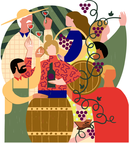 illustration groupe de vignerons