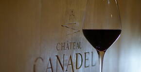 verre de vin avec le logo du château Canadel